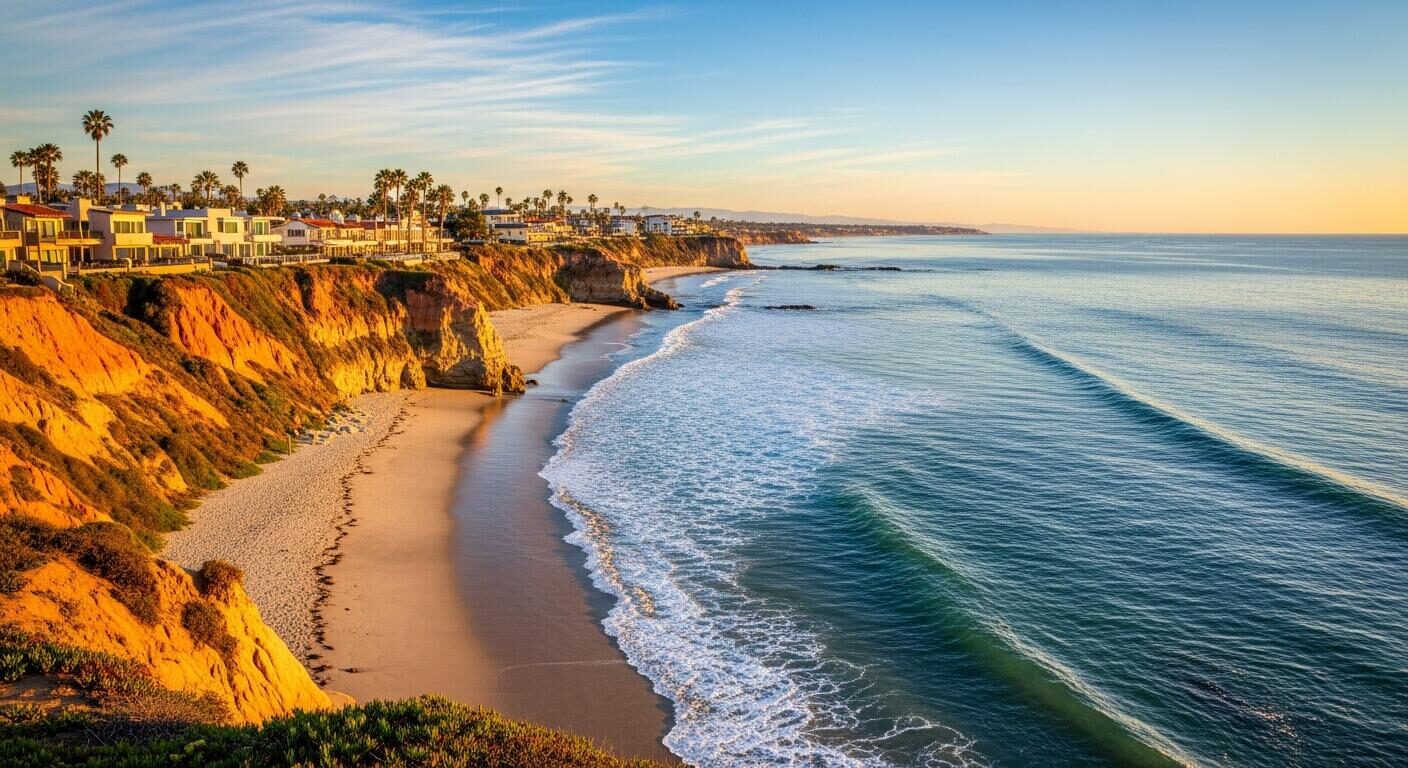 Modern bluff-top luxury home in Solana Beach, California near the sand at dusk